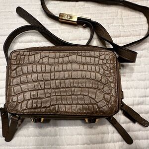 G.I.L.I. Taupe Crocodile-Embossed Belt Bag